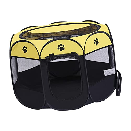 predolo Kompakter, tragbarer Haustier-Laufstall für Hunde, Katzen und Kaninchen - ideal für zuhause und unterwegs, Schwarz Gelb von predolo