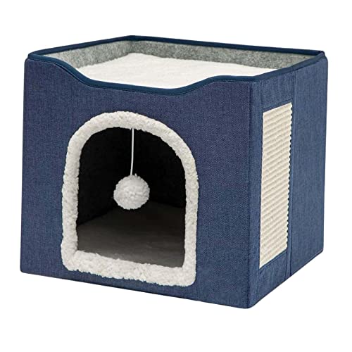 predolo Pet Cat Bed Interactive Toy Ball Hanging Grind Claws Scratcher Pad Kratzbrett Komfortables Kätzchen-Schlafbett für drinnen und draußen, Dunkelblau von predolo