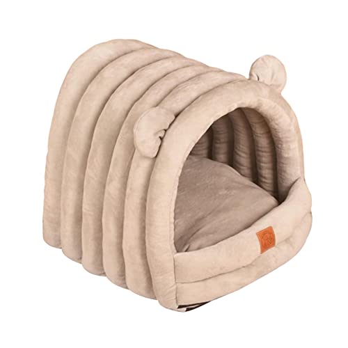 predolo Warme Hundezeltdecke mit Kapuze, selbstwärmende, rutschfeste Unterseite, Hüttenhöhle, Katzenbett für kleine, mittelgroße Hunde, Khaki von predolo