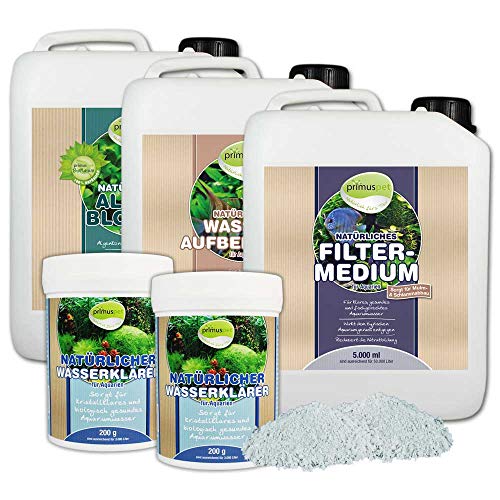 primuspet Natürliches Aquarium Wasserwechsel 4er Pflege-Sparset (4er Sparset: Wasseraufbereiter, Algen-Blocker, Filtermedium + GRATIS Aquarium Wasserklärer), Set-Größe:Set 5000 von primuspet