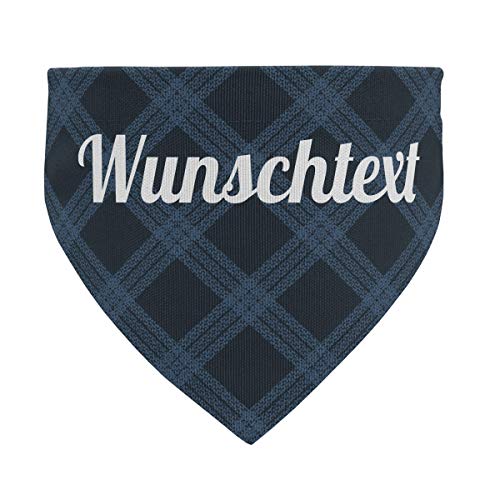 printplanet® - Hundehalstuch mit Name oder Text - Halstuch für Hunde - Layout Karomuster Blau - Größe L von printplanet