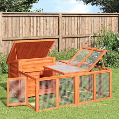 prissent Brauner Kaninchenstall 144 x 123 x 67,5 cm aus massivem Kiefernholz Kaninchenstall für den Außenbereich Kaninchenstall Kaninchenstall Hundehütte Outdoor sicher und bequem von prissent