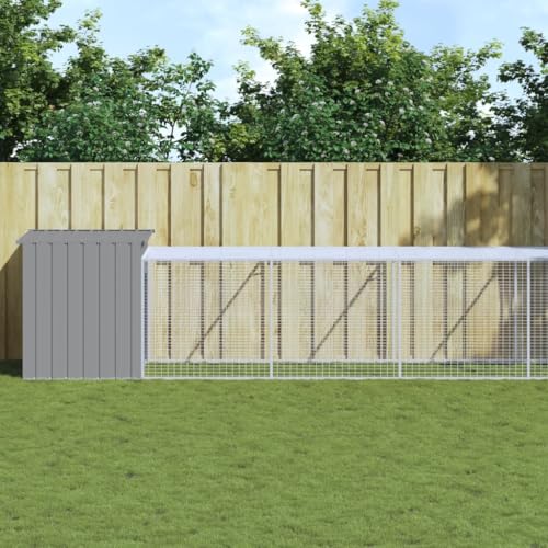 prissent Hühnerstall Laufstall Hellgrau 110 x 813 x 110 cm Stahl verzinkt Hühnerstall für Hühner im Freien Kaninchenstall Hühnerkäfig Tierhaus sicheres und komfortables Netzdesign von prissent