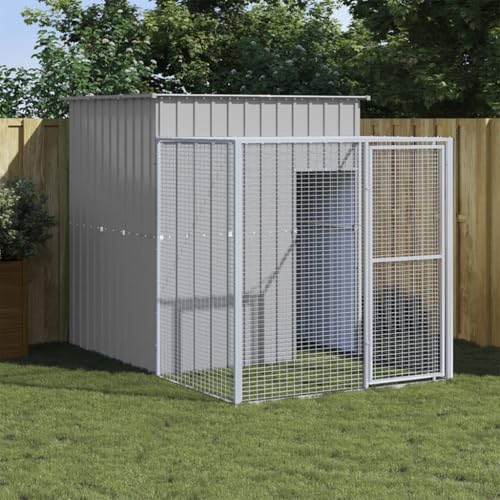 prissent Hühnerstall Laufstall Hellgrau 165 x 251 x 181 cm Stahl verzinkt Hühnerstall für Hühner Outdoor Hühnerkäfig Kaninchenstall Sicher und bequem von prissent