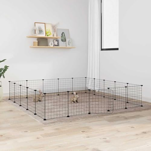 prissent Käfig für Haustiere, 20 Paneele mit schwarzer Tür, 35 x 35 cm, Stahl, Kaninchengehege für Hunde, Katzenzaun für Haustiere, geräumiger Käfig für den Innen- und Außenbereich von prissent