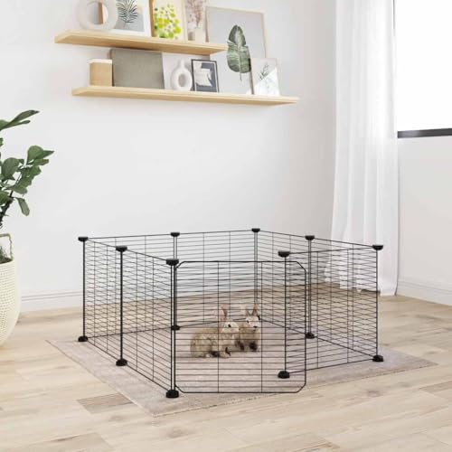 prissent Käfig für Haustiere, 8 Paneele mit Tür, schwarz, 35 x 35 cm, Stahl, für Kaninchen, Katzenzaun für Hunde, geräumiger Käfig für den Innen- und Außenbereich von prissent