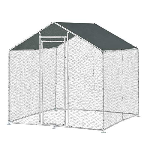 pro.tec Hühnerstall Wels Hühnerzaun Kleintierstall mit Sonnendach Tür Voliere Freilaufgehege für Kleintiere 2 x 2 x 2 m Metall Drahtgeflecht von pro.tec
