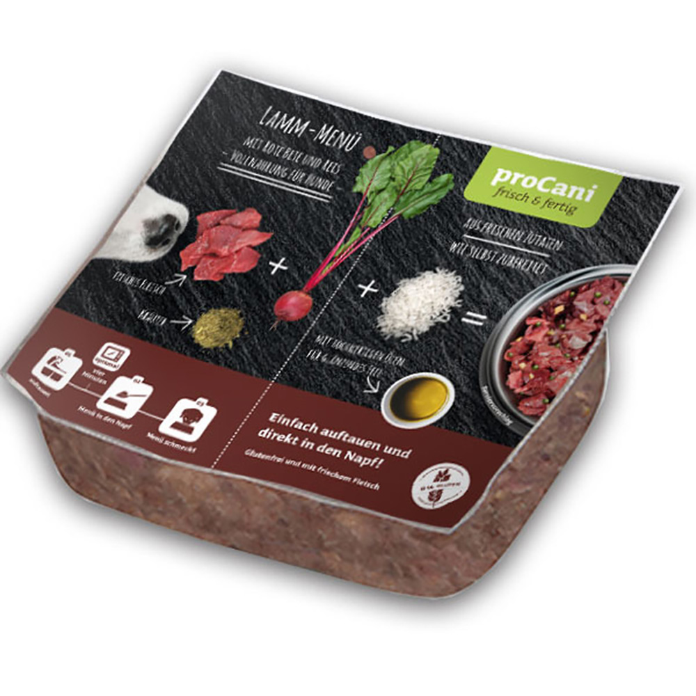 proCani BARF Lamm Menü - mit rote Beete und Reis - 16 x 500 g von proCani