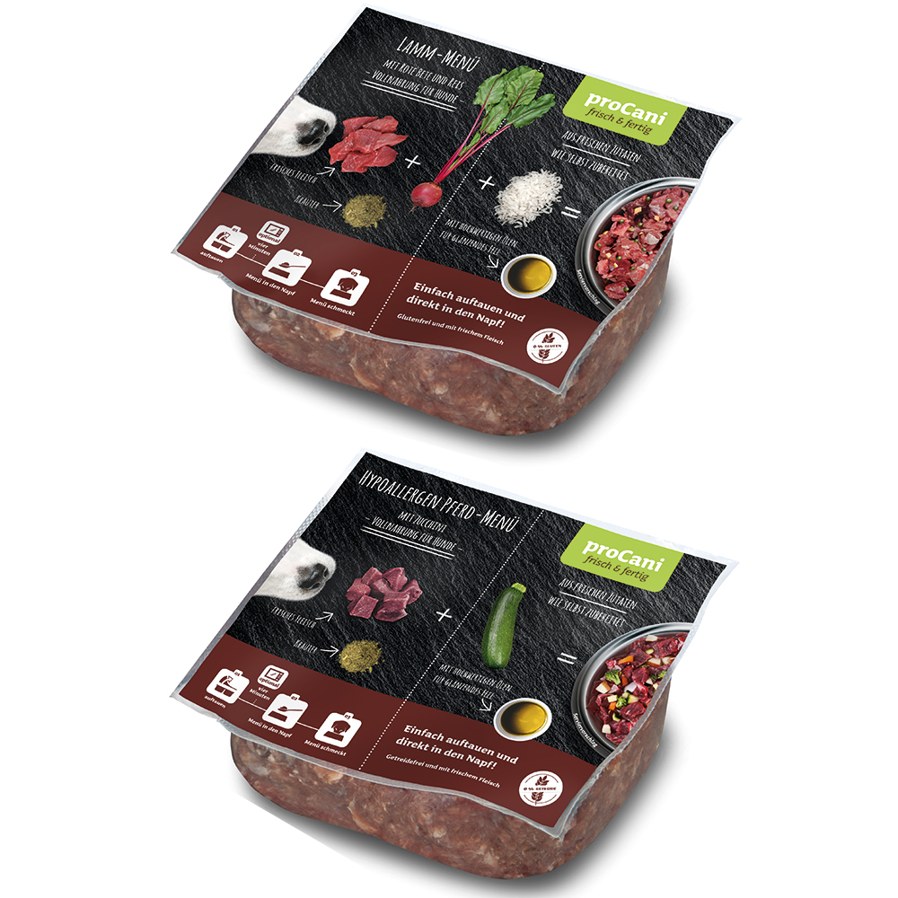 proCani Hypoallergen Menü Paket Lamm & Pferd - 22 x 500 g (2 Sorten, Block) von proCani