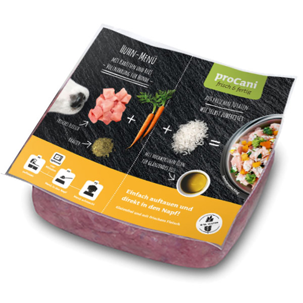 proCani Menü frisch & fertig Huhn, Karotte und Reis - 16 x 500 g von proCani