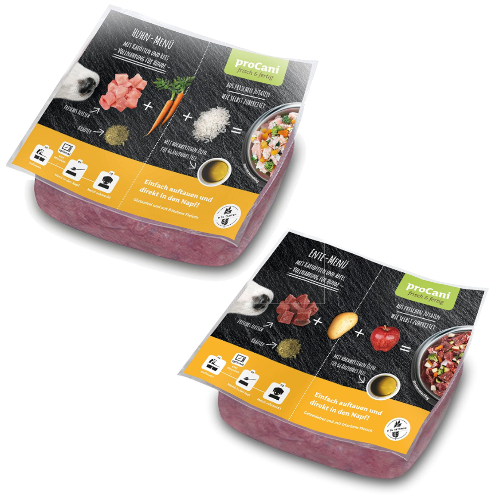 proCani frisch & fertig Geflügel Paket - 22 x 500 g (2 Sorten) von proCani