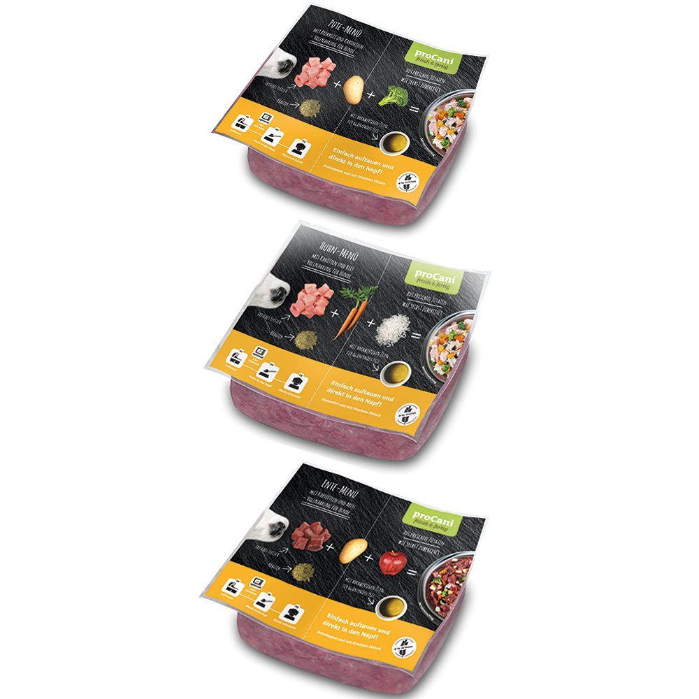 proCani frisch & fertig Geflügel Paket - 28 x 500 g (3 Sorten) von proCani