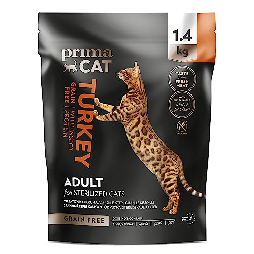 PrimaCat - Getreidefreies Alleintrockenfutter für Katzen mit Truthahn- & Insektengeschmack, Katzenfutter für ausgewachsene, sterilisierte/kastrierte Katzen, 1,4 kg von PrimaCat
