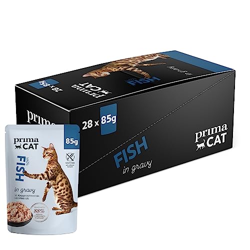 PrimaCat - Klassisches komplettes Katzennassfutter, Fisch in Bratensoße Katzenfutter, 28er-Packung à 85 g von PrimaCat