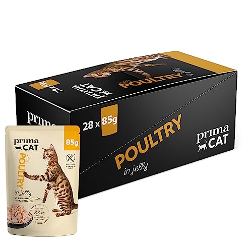 PrimaCat - Klassisches komplettes Katzennassfutter, Geflügel in Gelee-Geschmack Katzenfutter, 28er-Packung à 85g von PrimaCat
