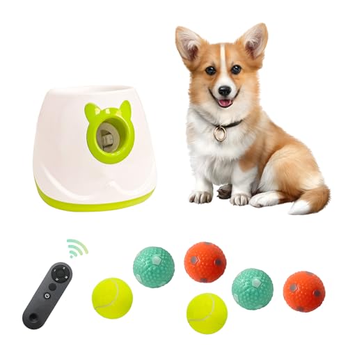 ptlsy Automatischer Hundeballwerfer, interaktiver Welpen-Haustierball, Indoor-Wurfmaschine für kleine und mittelgroße Hunde, 3 Bälle enthalten (5,1 cm) (Weiß 2, Fernbedienung) von ptlsy
