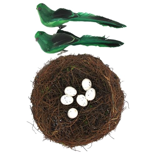 Saisonal gewebter Vogelnest Korb Dekoration komplett mit künstlichen Eiern gefiederter Vogel für den Innenbereich Saisonale Displays Ostereier Korb Dekoration von pumpumlia