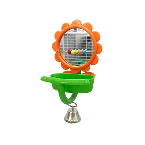 Vogeltränke Futterspender Spielzeug Interaktive Sonnenblumen verspiegelt mit Futternapf Sitzstange Ständer für Käfig Vögel Zubehör Papageien Sitzstange Spielzeug mit Futterstation u von pumpumlia