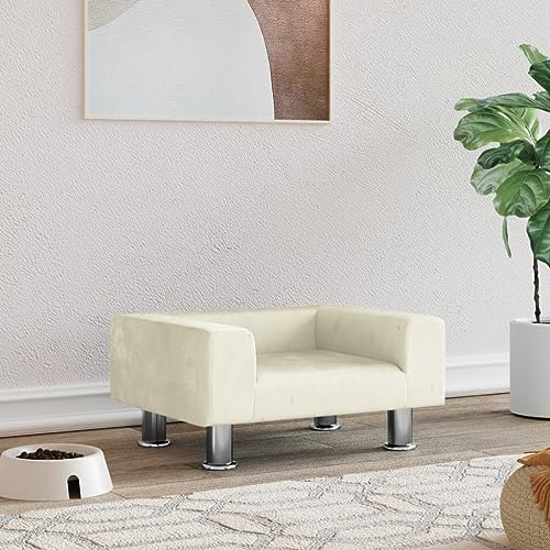 puraday Hundebett Creme 50x40x26,5 cm Samt Hundesofa Hundebetten Katzenbett Bequeme Haustierbett Katzensofa Stilvolles Design Kann Im Wohnzimmer Oder Schlafzimmer Platziert Werden von puraday