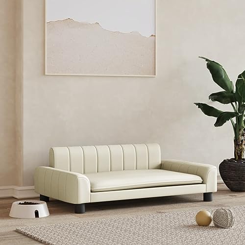 puraday Hundebett Creme 90x53x30 cm Kunstleder Hundesofa katzensofa Katzenbett Dog Bed Cat Bed Bequeme Haustierbett Hundebett Kunstleder Kann Im Wohnzimmer Oder Schlafzimmer Platziert Werden von puraday