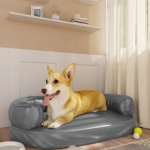 puraday Hundebett Ergonomisch Schaumstoff Grau 75x53 cm Kunstleder Hundesofa katzensofa Katzenbett Dog Bed Cat Bed Bequeme Haustierbett Hundebett Kunstleder Geeignet für den Innenbereich von puraday