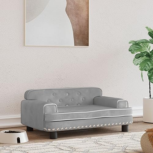 puraday Hundebett Hellgrau 70x45x30 cm Samt Hundesofa Hundebetten Katzenbett Bequeme Haustierbett Katzensofa Stilvolles Design Kann Im Wohnzimmer Oder Schlafzimmer Platziert Werden von puraday