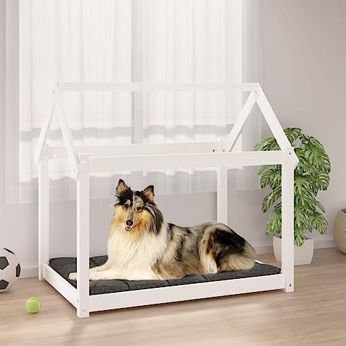 puraday Hundebett Weiß 101x70x90 cm Massivholz Kiefer Hundebetten Katzenbett Dog Bed Hundehütte Indoor Cat Bed Bequeme Haustierbett Im Wohnzimmer Oder Schlafzimmer Platziert Zeitloses Design von puraday