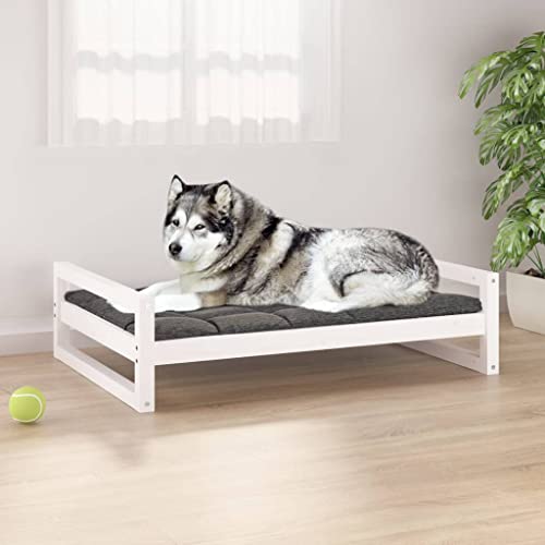 puraday Hundebett Weiß 105,5x75,5x28 cm Massivholz Kiefer Hundebetten Katzenbett Dog Bed Hundehütte Indoor Cat Bed Bequeme Haustierbett Im Wohnzimmer Oder Schlafzimmer Platziert Zeitloses Design von puraday