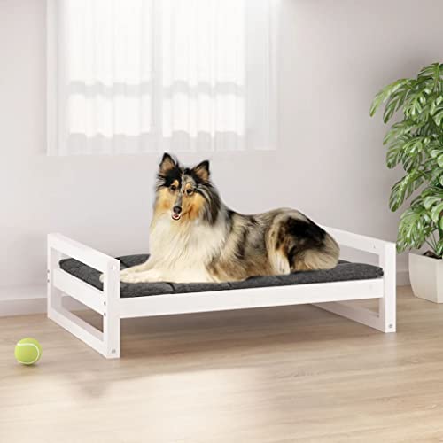 puraday Hundebett Weiß 95,5x65,5x28 cm Massivholz Kiefer Hundebetten Katzenbett Dog Bed Hundehütte Indoor Cat Bed Bequeme Haustierbett Im Wohnzimmer Oder Schlafzimmer Platziert Zeitloses Design von puraday