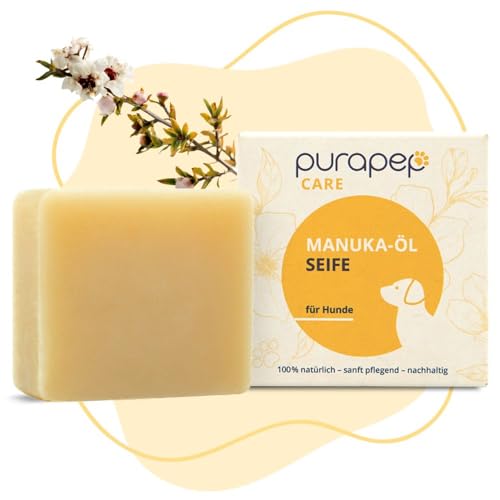 purapep Care Manuka-Öl Hundeseife – Natürliche Reinigung für glänzendes, kuscheliges Fell – Mit Manuka-Öl, Kokos-Öl & Oliven-Öl – Unterstützt empfindliche Haut und lindert Juckreiz – sehr ergiebig! von purapep