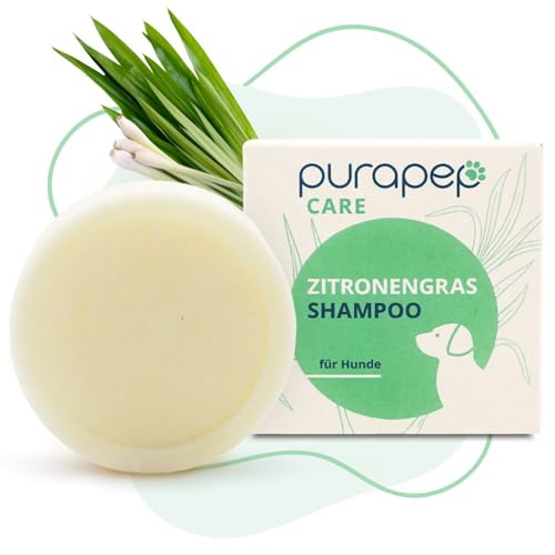 purapep Care – Natürliches Hundeshampoo gegen Geruch & Juckreiz – Festes Shampoo für Hunde mit Zitronengras & Kokos-Öl für glänzendes, leicht kämmbares Fell – Vegan, plastikfrei & ergiebig von purapep