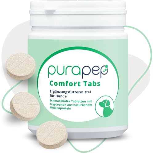 purapep Comfort Hunde Tabs - Natürliches Beruhigungsmittel für Hunde mit Tryptophan, Magnesium und B Vitaminen für Angst Hund, bei Stress + Silvester– sorgt für Entspannung bei Hunden | 300g von purapep