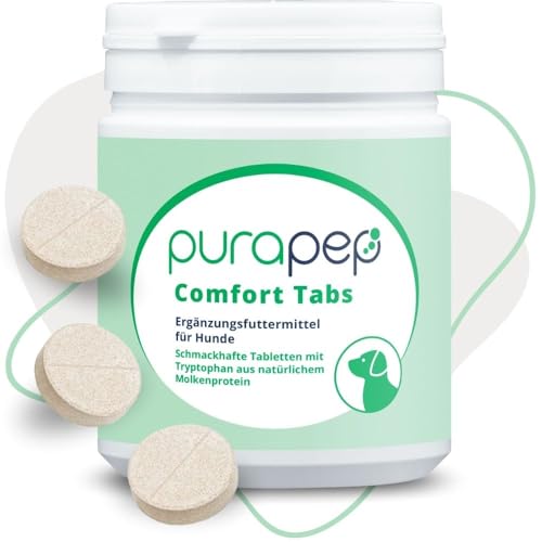 purapep Comfort Hunde Tabs – Natürliches Beruhigungsmittel mit Tryptophan, Magnesium & B Vitaminen – Ideal bei Stress, Angst & Silvester – Für entspannte Hunde in jeder Situation | 120 Tabs von purapep