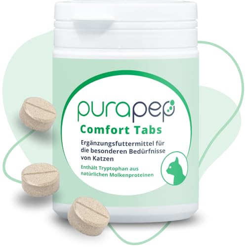 purapep Comfort Katzen Tabs – Natürliches Beruhigungsmittel mit Tryptophan, Calcium & B Vitaminen – bei Stress, Angst & Silvester. Für entspannte Katzen in jeder Situation. Lecker + wirksam |120 Tabs purapep Comfort Katzen Tabs – Natürliches Beruhigungsmittel mit Tryptophan, Calcium & B Vitaminen – bei Stress, Angst & Silvester. Für entspannte Katzen in jeder Situation. Lecker + wirksam |120 Tabs von purapep