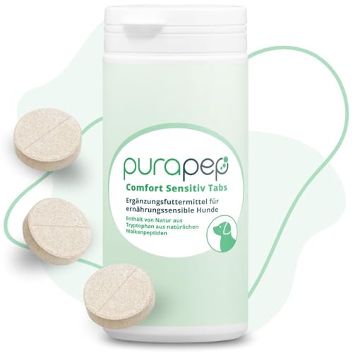 purapep Comfort Sensitiv Tabs – Natürliches Beruhigungsmittel für empfindliche Hunde mit Tryptophan, Magnesium & B-Vitaminen. Gegen Stress, Nervosität & Aggression – 150 Tabs von purapep