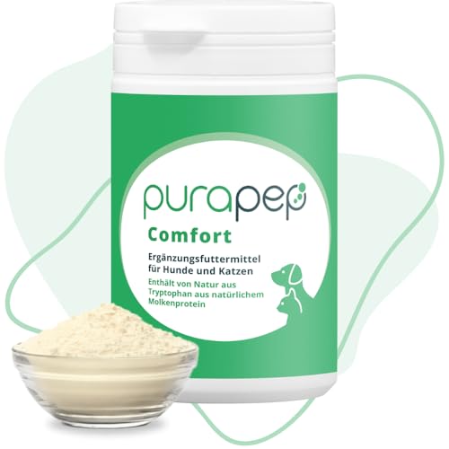 purapep Comfort Pulver – Lindert Stress, Angst & Aggression, fördert Entspannung. Natürliches Beruhigungsmittel für Hunde & Katzen + Tryptophan + B Vitaminen. Ideal für Silvester & Stressphasen. 100g purapep Comfort Pulver – Lindert Stress, Angst & Aggression, fördert Entspannung. Natürliches Beruhigungsmittel für Hunde & Katzen + Tryptophan + B Vitaminen. Ideal für Silvester & Stressphasen. 100g von purapep