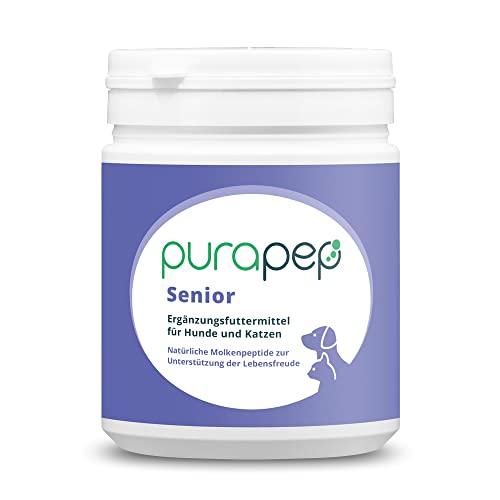 purapep Senior – 5-Fach Nährstoffkomplex mit Molkenprotein, Omega-3-Fettsäuren und Vitaminen für ältere Hunde & Katzen - für mehr Lebensfreude und Fitness im Alter – Pulver | 280g von purapep