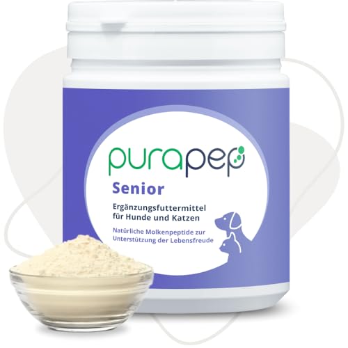 purapep Senior Power – 5-Fach Nährstoffkomplex mit Molkenprotein, Omega-3, Taurin & Vitaminen für Hunde & Katzen Senioren – Muskelaufbau & Fitness-Booster im Alter – Pulver | 280g von purapep