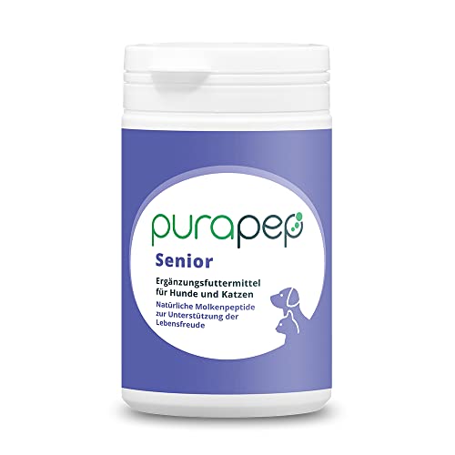 purapep Senior – 5-Fach Nährstoffkomplex mit Molkenprotein, Omega-3-Fettsäuren und Vitaminen für ältere Hunde & Katzen - für mehr Lebensfreude und Fitness im Alter – Pulver | 100g von purapep