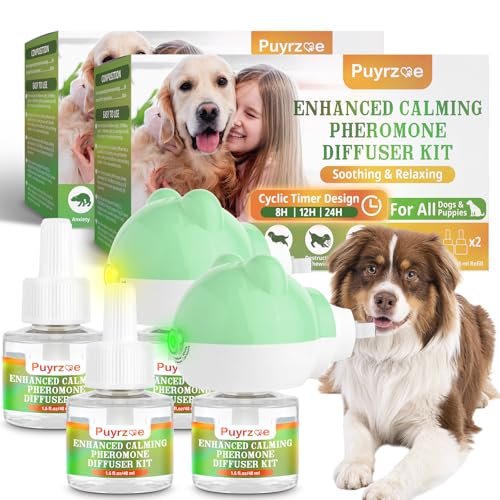 puyrzoe Beruhigendes Diffusor-Set für Hunde, beruhigendes Plug-in mit 120-Tage-Entspannung, Hunde-Pheromone-Diffusor-Set, lindert Angst und Stress (2 Diffusoren + 4 Nachfüllpackungen) von puyrzoe