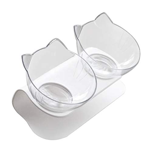 Transparente Doppelschüssel-haustierfütterung Mit Erhöhtem Ständerhalter,Anti-erbrechen-katzenschüsse,Futternäpfe Katzenfutter 15° Gekippte rutschfeste Basis (Transparente) von qiaoxiahe