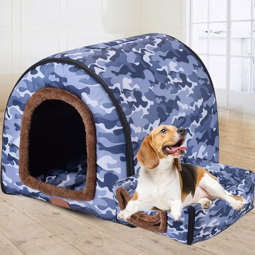 Hundehütte, extra groß, XL, XXL, warmes Hundebett, Jumbo-Hundebett, Angstlinderung, beruhigend, Hundehütte, Katzenhöhle, Iglu, für drinnen und draußen, waschbar (XL-75 x 57 x 55 cm, F) von qing yun