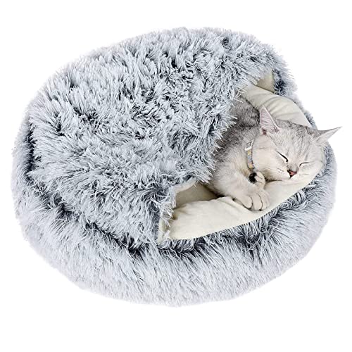 qing yun Katzenhöhlenbett, flauschiger Katzen-Versteck Schlafsack, gemütlicher Plüsch, warmes Haustierbett, Hundehöhle, Angstlinderung, Katzen-Iglu Bett für Indoor-Katzen (65 cm, grau) von qing yun