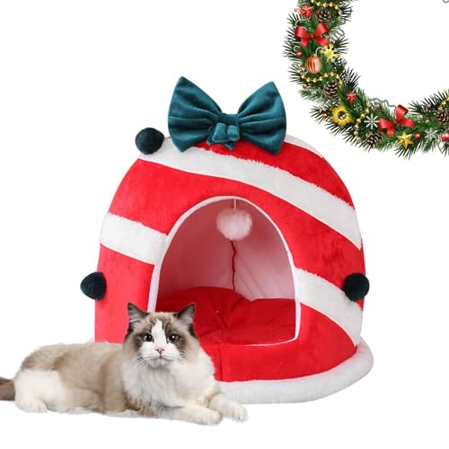 Katzenkäfig für Indoor-Katzen – Rot und Grün, Weihnachts-Katzenkäfig, Plüsch, weich, verdickt, dekorative Haustierboxen für Katzen, Welpen, Hunde Qiyifang von qiyifang