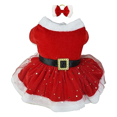 Weihnachts-Outfit für Hunde, glänzendes Netz-Thermo-Shirt, Wintermantel, Hunde-Weihnachtsmann-Kostüm, Weihnachtsferien, Kleidung, niedliche Mädchenkleidung, rote Kleider für Weihnachten Qiyifang von qiyifang