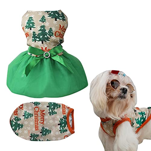 qiyifang Dog Merry Christmas Outfit | Holiday Cute Dog Clothes - Leichtes Mädchen Hund Urlaub Kleid Welpen Kleidung Haustier Bekleidung Hund Kleidung Set von qiyifang