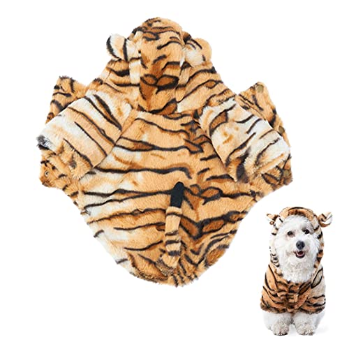 qiyifang Haustier Kleidung Warm Tiger Muster Kostüm für Hunde Kapuzenjacke Mantel für Hunde Welpen Katzen Halloween Cosplay Kleidung (Größe:S bis XL) von qiyifang
