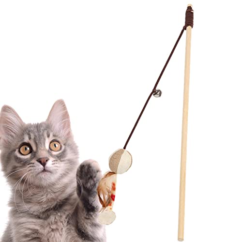 qiyifang Katzen-Angelruten-Spielzeug, Katzenstock mit Metallglocke, starkes Seil, neckender Katzenstab, tragbares interaktives Zubehör für Indoor-Katzen, tolles Geschenk für Katzen und Kinder, die von qiyifang