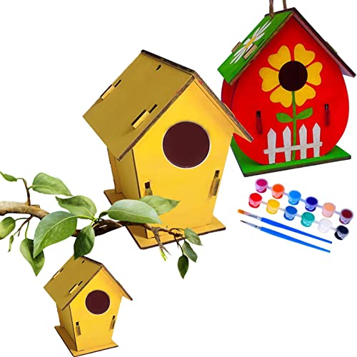 qiyifang Vogelhaus-Kits aus Holz, DIY-Vogelnest-Spielzeug-Kits, 2 Sets aus Holz, Bastelset mit Malpinsel und Farbe, Geschenke für Kinder, Jungen, Mädchen von qiyifang