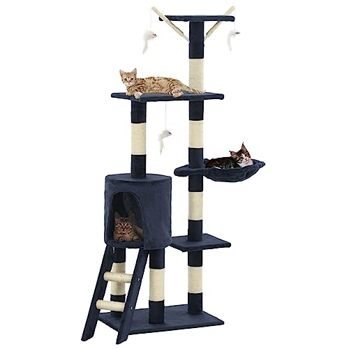 qohoio Katzen-Kratzbaum mit Sisal-Säulen 138 cm Katzenkratzbaum Cat Tree Katzen Kratzbaum Katzen ZubehöR Indoor Dunkelblau qohoio Katzen-Kratzbaum mit Sisal-Säulen 138 cm Katzenkratzbaum Cat Tree Katzen Kratzbaum Katzen ZubehöR Indoor Dunkelblau von qohoio